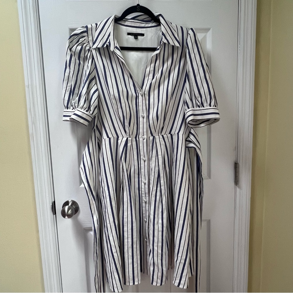 Alex Marie Midi Shirtless In White Nautical Pinstripe Waist Tie Bow Size 12